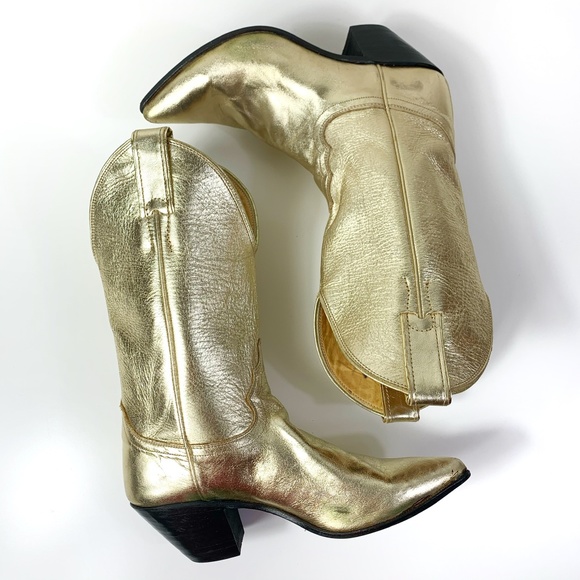 Justin Leather Gold Boots, 6 - Picture 3 of 8